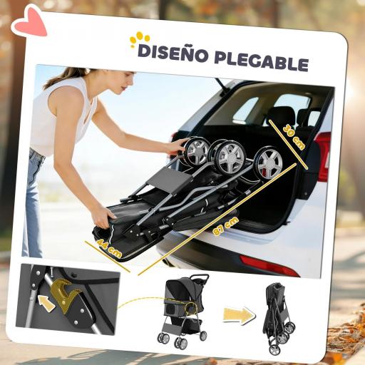 Carrito para Perros Pequeños con Cesta de Almacenaje Portavasos Ruedas y Cojín Lavable 77x44x102 cm Gris Oscuro [3]
