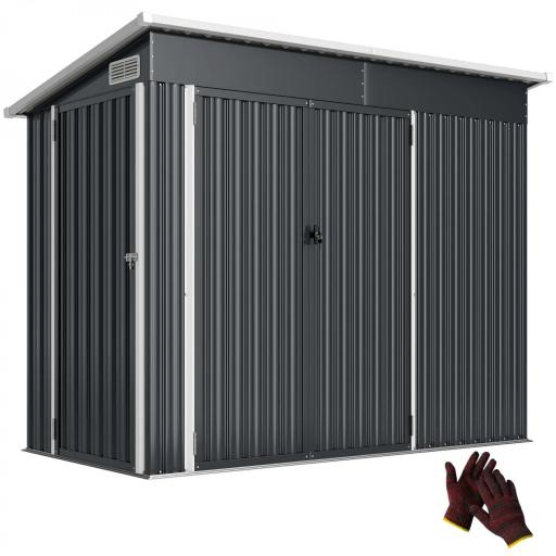 Cobertizo de Jardín Exterior 2,7 m² 234x132x185 cm con Triple Puerta Cerradura y Ranuras de Ventilación Gris [8]