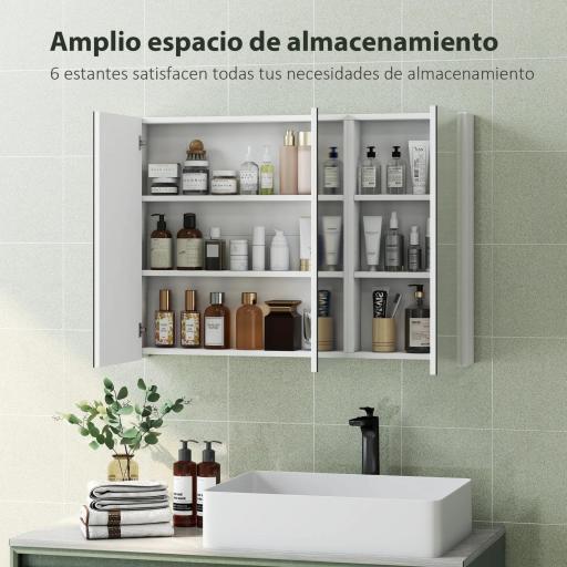Armario de Baño con Espejo Armario de Pared con 3 Puertas Estantes Ajustables 91,5x11,5x65 cm Blanco [5]