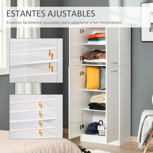 Armario Alto de 2 Puertas Mueble Auxiliar de Almacenaje Multifuncional con 5 Estantes y Baldas Ajustables Moderno para Salón Dormitorio Cocina 59x31x155 cm Blanco [4]
