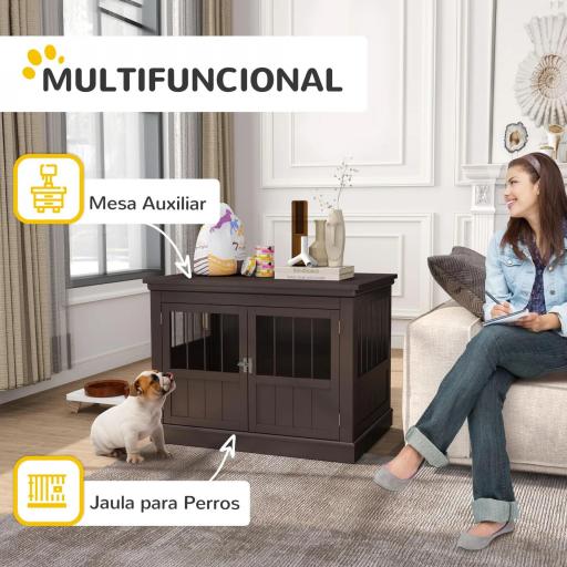 Jaula para Perros Pequeños Mesa Auxiliar Moderna con 3 Puertas Francés con Cierre Magnético 78x53x59,3 cm Café [5]