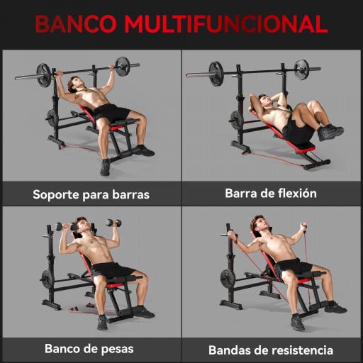 Banco de Musculación Carga 420 kg con Soporte para Barra y Respaldo Ajustable para Entrenamiento en Casa Gimnasio [2]