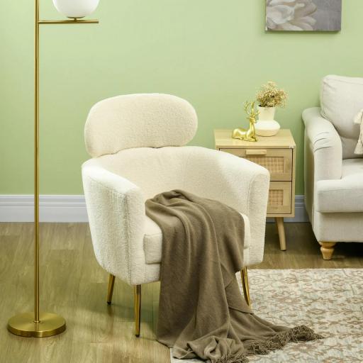 Sillón de Salón Sofá Individual con Reposacabezas y Patas de Metal para Dormitorio Oficina Carga 125 kg Crema [5]
