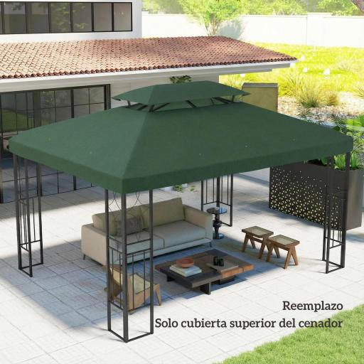 Toldo de Recambio 4x3 m con Techo Doble Orificios de Drenaje y Protección UV Solo Toldo NO Incluye Marco Verde [2]