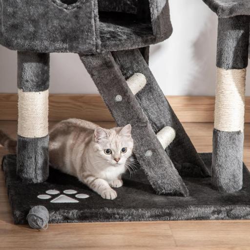Árbol para Gatos de Suelo a Techo de 240-260 cm con Altura Ajustable Múltiples Plataformas Cuevas Cestos y Rampas Gris [6]