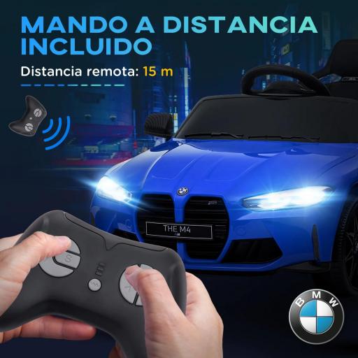 Coche de Batería para Niños 12V BMW M4 con Mando a Distancia Faros Bocina Música Velocidad 3-5 km/h Azul [1]