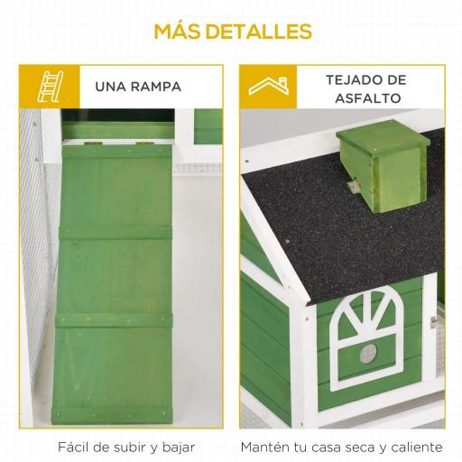 Jaula para Conejos Grande 120x60x79 cm con Techo Asfáltico Bandeja Extraíble Escalera y Chimenea para Exterior Verde [3]