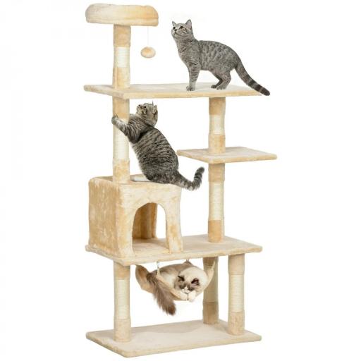 Árbol Rascador para Gatos Grande 70x40x152 cm Torre para Gatos con Múltiples Plataformas Cueva Hamaca Postes Beige [10]