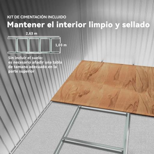 Cobertizo de Jardín 4,9 m² 277x195x192 cm con 2 Puertas Corredizas Base Refuerzo (Suelo NO Incluido) Gris [5]