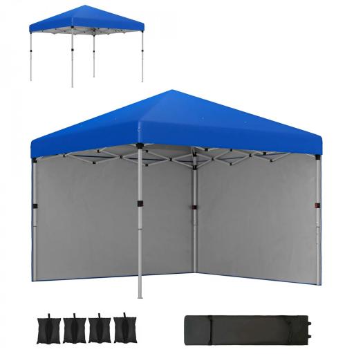 Carpa Plegable Pop-up 3x3 m con 2 Paredes Laterales Anti-UV Altura Ajustable Sacos de Arena y Bolsa de Transporte Azul [8]