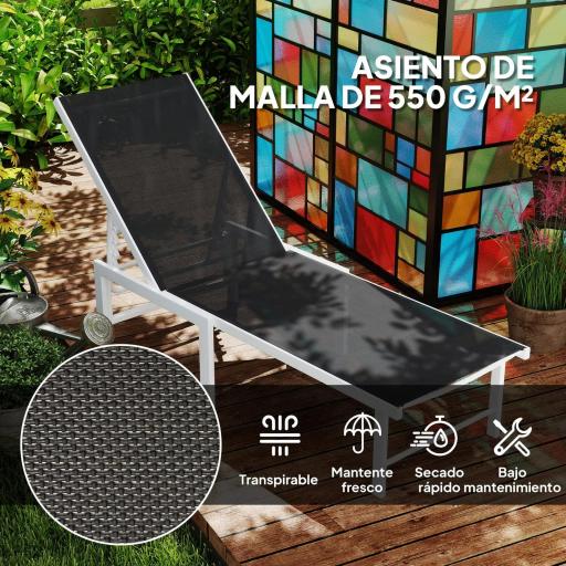 Tumbona Reclinable de Jardín Exterior con Ruedas Respaldo Ajustable en 5 Posiciones y Marco de Acero 166x60x84 cm Gris [5]
