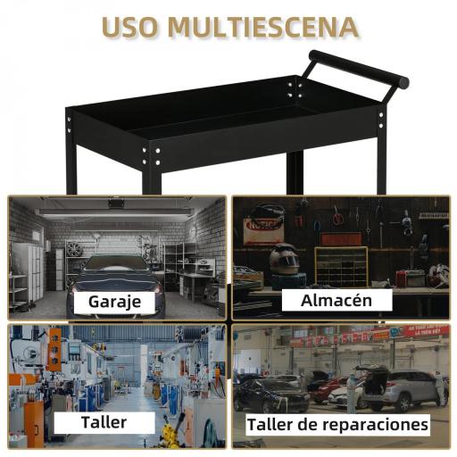 Carro de Herramientas de 2 Niveles Carro de Taller con Ruedas de Acero para Garaje Carga 150 kg 84,5x38x84 cm Negro [6]
