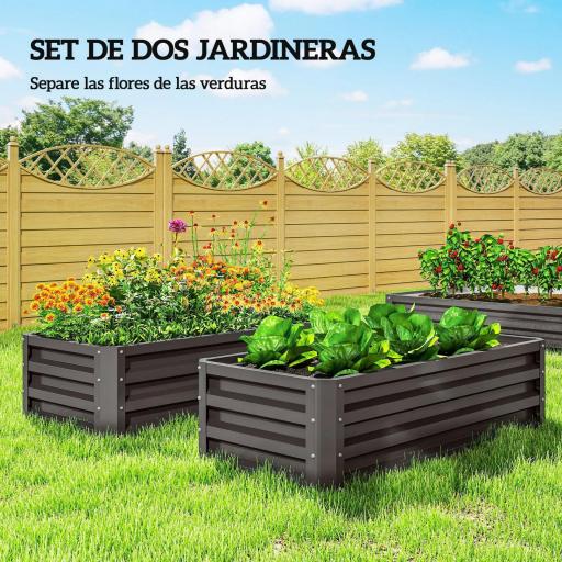 Juego de 2 Jardineras Exterior Grandes de Acero Galvanizado Huertos Urbanos para Terraza Jardín 110x50x30 cm Gris [1]