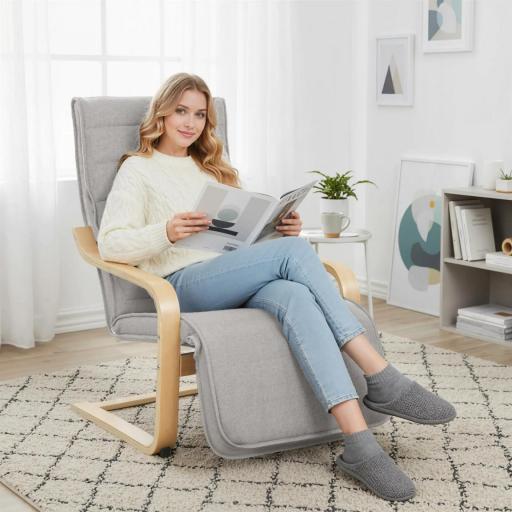 Sillón de Salón con Reposapiés Ajustable Butaca Tapizada en Lino Sintético para Oficina Dormitorio 66,5x94x100cm Gris [4]