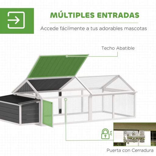 Gallinero para Exterior de Madera 240x112,5x76 cm con Techo Abatible Corral Puertas con Cerradura y Nido Blanco y Gris [4]
