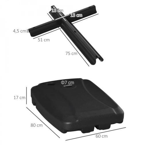 Base de Sombrilla con 2 Ruedas Rellenable de Agua 60 kg Arena 68 kg o Mixto 75 kg 80x60x17 cm Negro [1]