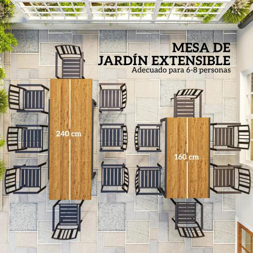 Mesa de Comedor Exterior Extensible de 160-240 cm para 6-8 Personas Mesa de Jardín Rectangular para Terraza Marrón [2]