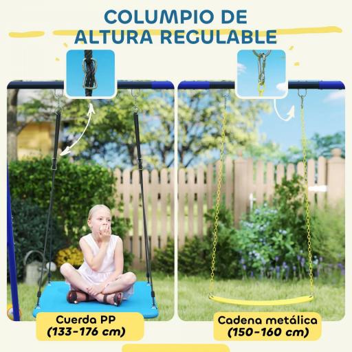 Columpios para Niños de +3 Años con 2 Columpios Simples y 1 Columpio Plataforma Carga 120 kg 365x180x184 cm Multicolor [4]