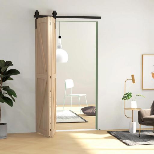 4FT/122CM Herrajes para Puerta Corredera Plegable para 2 Puertas con Riel para Granero Negro [5]