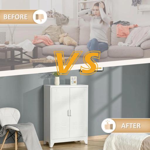 Armario Metálico con 2 Puertas y 2 Baldas Ajustables Mueble Multiusos para Oficina Salón Dormitorio 75x33x110cm Blanco [6]
