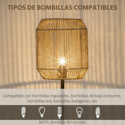 Lámpara de Pie para Salón con Pantalla de Cuerda de Papel para Salón Dormitorio Ø26x164 cm Natural y Negro [4]