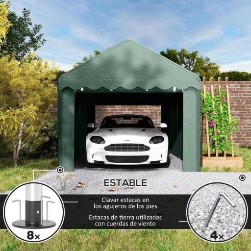 Garaje Exterior para Coche 6x3 m Impermeable Anti-UV con Paredes Laterales Desmontables y 2 Puertas con Cremallera Verde [3]