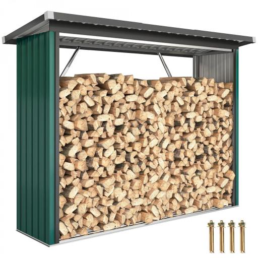 Casetilla para Leña de Acero Galvanizado con Base Elevada y Techo Inclinado 213x66,5x150 cm Verde [9]