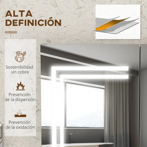 Mueble de Baño con Espejo Estantes Ajustables Interruptor Táctil y Color de Luz Ajustable 80x15x65 cm Blanco Brillante [2]