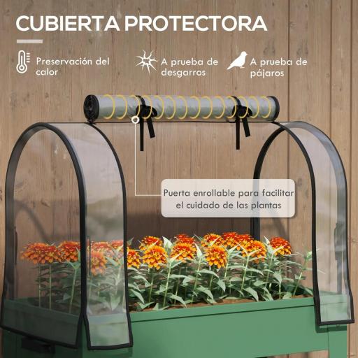Huerto Urbano Elevado con Ruedas Cubierta de Invernadero y Estante Inferior para Cultivo Plantas 80x40x120 cm Verde [2]