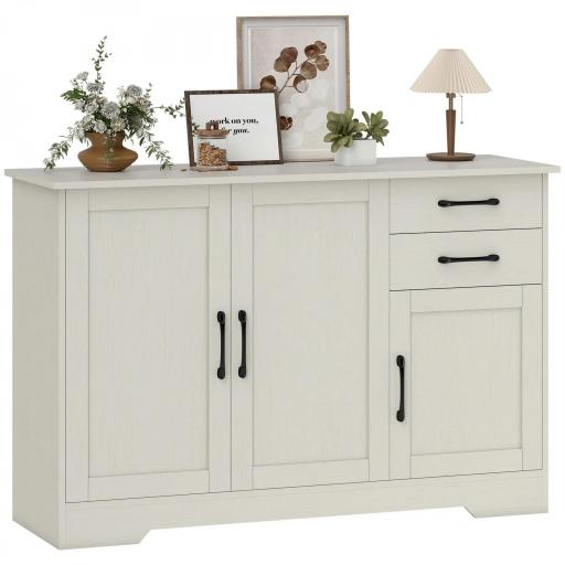 Aparador para Salón Moderno con 3 Puertas 2 Cajones Estante Ajustable para Comedor Entrada 120x38x79 cm Crema [8]