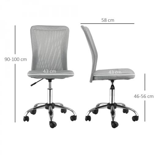 Silla de Escritorio Giratoria sin Brazos Silla de Malla con Altura Ajustable Carga 100 kg 43x58x90-100 cm Gris [2]