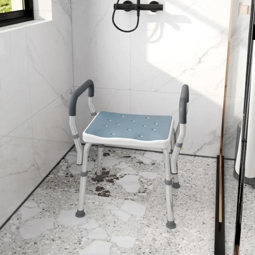 Taburete de ducha con Altura Ajustable para Personas Mayores o con Movilidad Reducida 52x45x69 cm Asiento Blanco y Azul