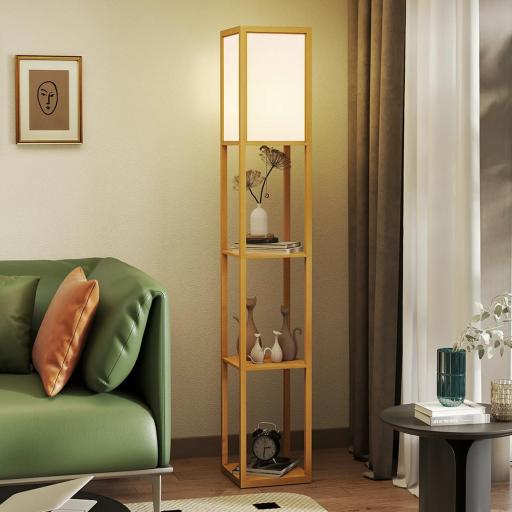 Lámpara de Pie con Estantes de Almacenaje Bombilla E27 para Salón Dormitorio Oficina Natural [6]