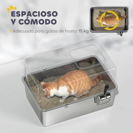 Arenero para Gatos de Acero Inoxidable XL Arenero con Pala Aberturas Dobles Fácil de limpiar Plata [3]