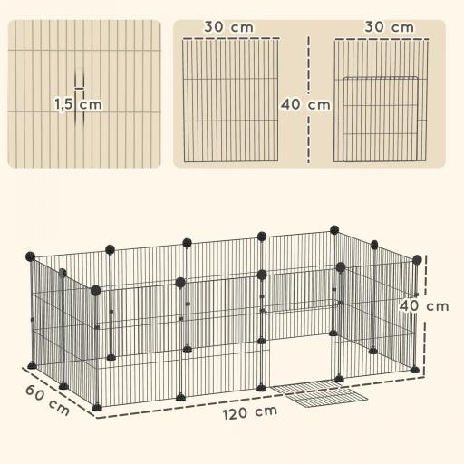 Valla Metálica para Mascotas de 12 Paneles DIY Alfombrilla Impermeable Parque para Cobayas Erizos 120x60x40 cm Negro [1]