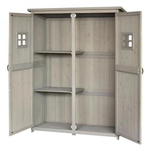 Armario de Madera para Exterior para Herramientas de Jardinería con Doble Puerta y Estantes 127,5x50x164 cm Gris [8]