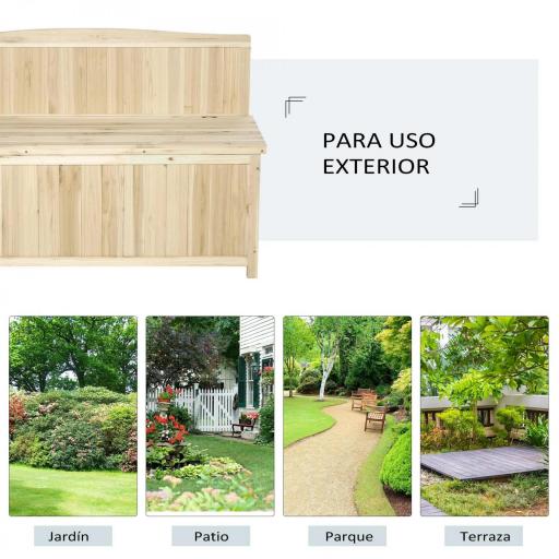 Banco de Jardín con Baúl de Almacenaje y Respaldo Carga 250 kg para Patio Terraza Balcón 115x45x75 cm Natural [5]