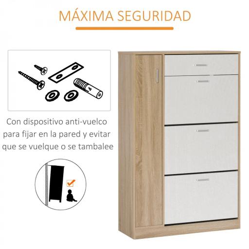 Mueble Zapatero de 3 Puertas para 18-27 Pares de Zapatos Zapatero Moderno con Cajón y Puerta 84x30x132 cm Natural [5]