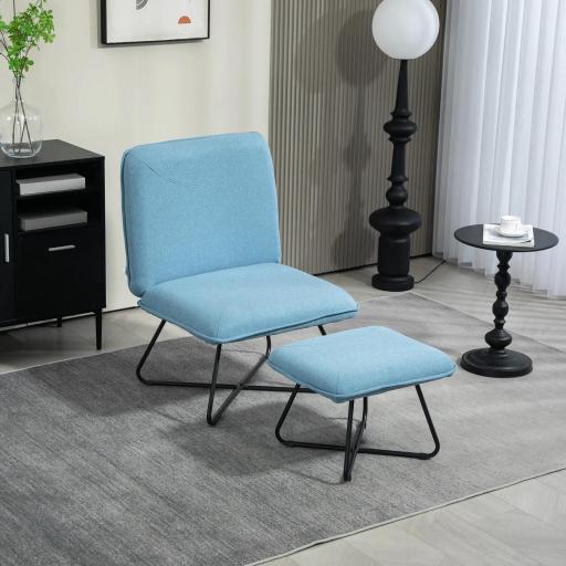 Butaca con Reposapiés Sillón para Lectura con Patas de Acero en Forma de Cruz Azul Claro [3]