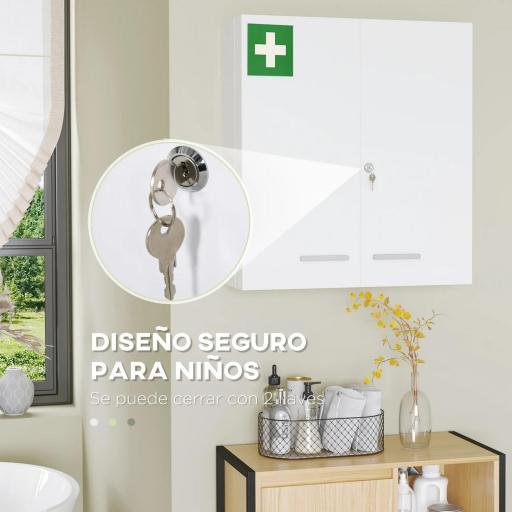 Botiquín para Medicinas de 3 Niveles Armario de Botiquín con Cerradura y 2 Llaves para Cocina Baño 55x18x60 cm Blanco [2]