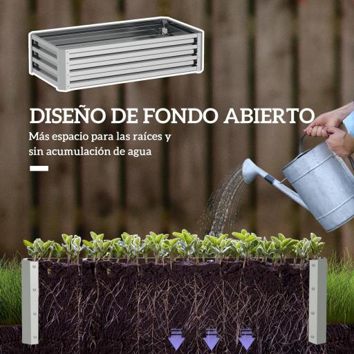 Jardinera Elevada Rectangular de Acero Galvanizado para Cultivar Plantas Flores Hierba 120x60x30,5 cm Plata [5]