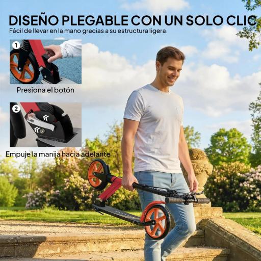 Patinete Plegable para Adultos y Niños de +14 Años Scooter con Manillar Ajustable 91,5x36,5x91-104 cm Rojo [6]