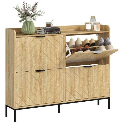 Zapatero Estrecho con 4 Cajones Abatibles y Superficie Elevada para 16 Pares de Zapatos para Espacios Reducidos Roble [9]