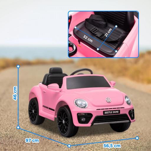 Coche Eléctrico para Niños de +3 Años Volkswagen Beetle con Batería 12V Mando a Distancia Faros Bocina y Música Rosa [1]