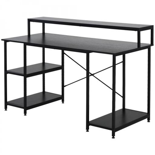 Mesa para Computadora Escritorio de Oficina Estudio con 3 Estantes Tabla Superior Patas con Almohadillas Ajustables Antideslizantes Marco Metálico 140x60x93 cm Negro [8]