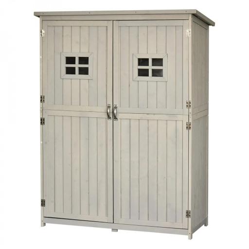 Armario de Madera para Exterior para Herramientas de Jardinería con Doble Puerta y Estantes 127,5x50x164 cm Gris [10]