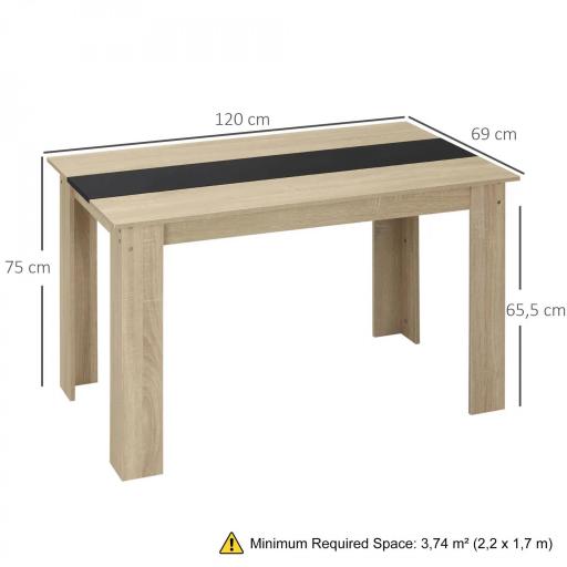 Mesa de Comedor para 4-6 Personas Mesa de Cocina Rectangular Estilo Moderno 120x69x75 cm Roble y Negro [1]