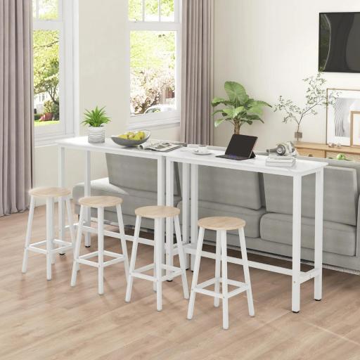 Mesa de Bar Mesa Alta con Encimera de Melamina Efecto Marmoleado y Patas de Acero Estilo Moderno para Cocina Cafetería Comedor 120x40x100 cm Blanco [5]