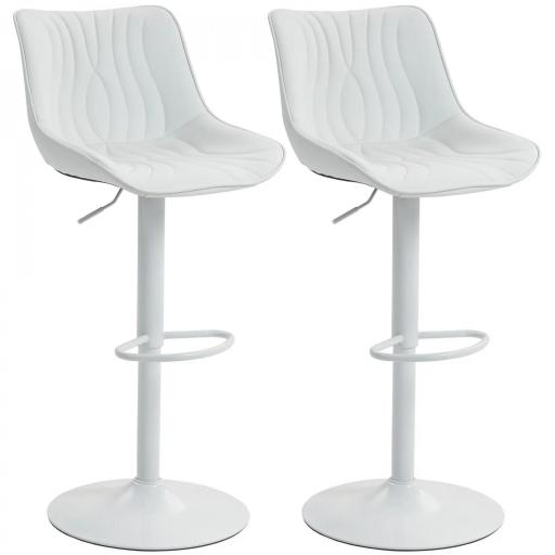 Juego de 2 Taburetes de Bar con Altura Ajustable Respaldo Asiento de Piel Sintética Marco de Acero y Reposapiés Blanco [8]