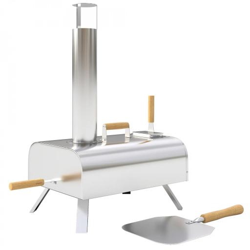 Mini Horno de Leña para Pizza con Piedra Refractaria Pala y Patas Plegables para Camping y Exterior 79x36x75 cm Plata [9]